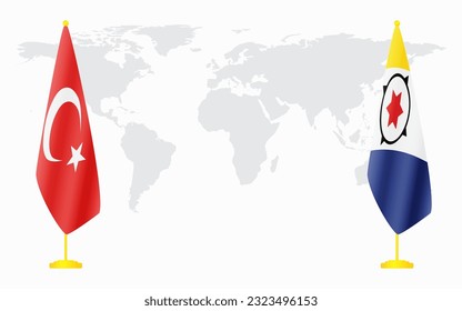 Turkey and Bonaire flags for official meeting against background of world map.