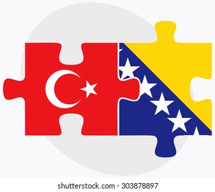 Turkey and Bosnia and Herzegovina Flags in puzzle  isolated on white background