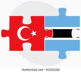Turkey and Botswana Flags in puzzle  isolated on white background