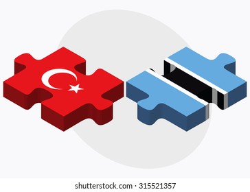 Turkey and Botswana Flags in puzzle  isolated on white background