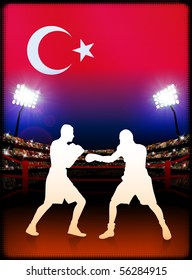 Turkey Boxing on Stadium Background Original Illustration