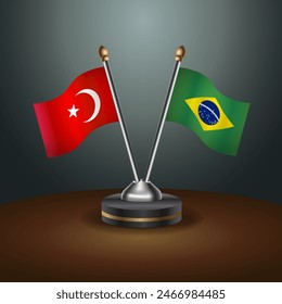 Turkey and Brazil table flags relation with gradient backgrund. Vector Illustration