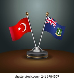Turkey and British Virgin Islands table flags relation with gradient backgrund. Vector Illustration