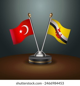 Turkey and Brunei table flags relation with gradient backgrund. Vector Illustration