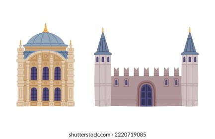 Turkey Building with Topkapi Palace and Gate with Wall ad Attraction Place Vector Set