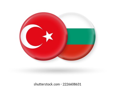 Turkey and Bulgaria circle flags. 3d icon. Bulgarian and Turkish national symbols. Vector illustration.