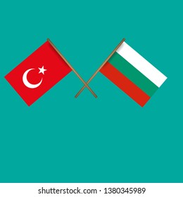 Turkey and Bulgaria crossed flags.Language learning or travel concept