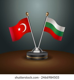 Turkey and Bulgaria table flags relation with gradient backgrund. Vector Illustration