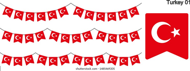Turkey Bunting Flags Isolated on white Background. vector illustration.