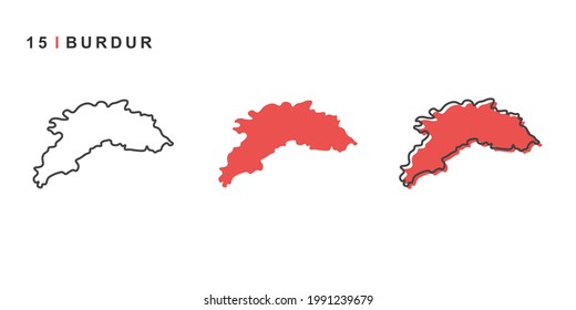 Türkei, Burdur Stadtplan. Einfache Vektorgrafik einzeln auf weißem Hintergrund.