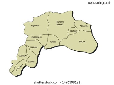 Turkey, Burdur districts vector map
