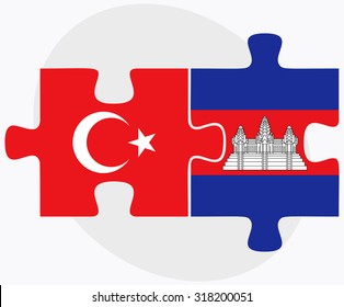 Turkey and Cambodia Flags in puzzle  isolated on white background