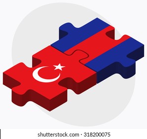 Turkey and Cambodia Flags in puzzle  isolated on white background