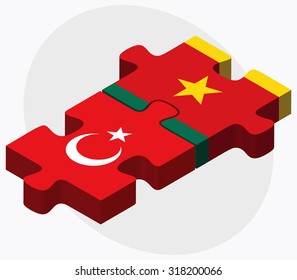 Turkey and Cameroon Flags in puzzle  isolated on white background
