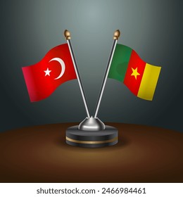 Turkey and Cameroon table flags relation with gradient backgrund. Vector Illustration