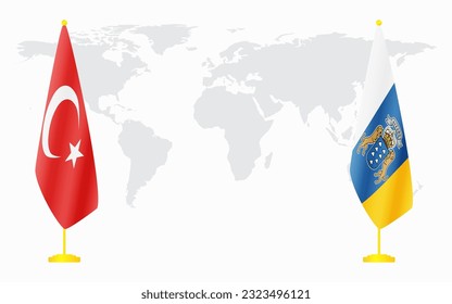 Turkey and Canary Islands flags for official meeting against background of world map.