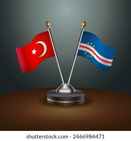 Turkey and Cape Verde table flags relation with gradient backgrund. Vector Illustration