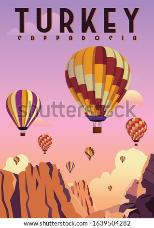 Turkey Cappadocia Vector Illustration Background. Travel to Cappadocia Historical Region in Central Anatolia Central Turkey. Flat Cartoon Vector Illustration in Colored Style.