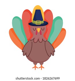 turkey cartoon bird with pilgrim hat isolated icon design vector illustration