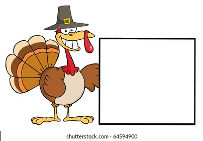 Turkey Cartoon Character Presenting A Blank Sign