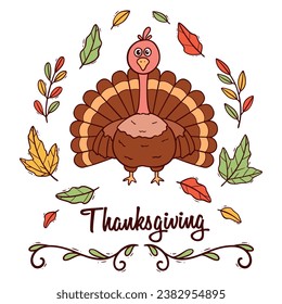 turkey cartoon drawing with thanksgiving text