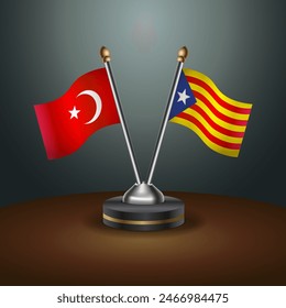 Turkey and Catalonia table flags relation with gradient backgrund. Vector Illustration