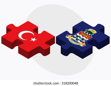 Turkey and Cayman Islands Flags in puzzle isolated on white background