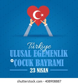 Turkey Celebration Card and Greeting Message Poster, Background, Badges - English "National Sovereignty and Children's Day, April 23" 