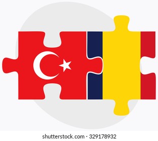 Turkey and Chad Flags in puzzle  isolated on white background