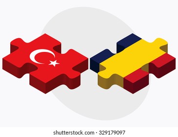 Turkey and Chad Flags in puzzle  isolated on white background