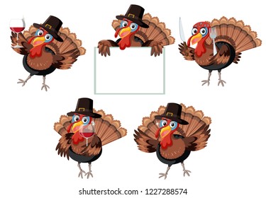 Turkey character on white background illustration