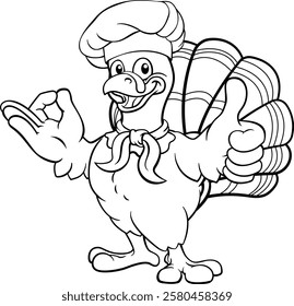 A turkey chef hat Thanksgiving cartoon bird Christmas mascot giving a thumbs up