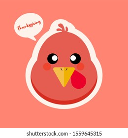 Turkey chicken cartoon character design. Thanksgiving turkey mascot. Vector character. Turkey head cartoon in flat style vector illustration