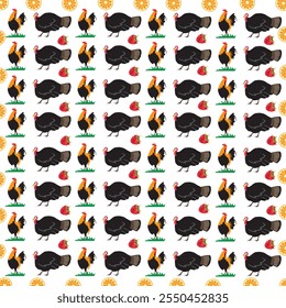 turkey, chicken with fruit as a pattern background