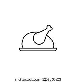 Turkey or chicken on a plate icon. Simple outline vector of Christmas, New Year and holidays set icons for UI and UX, website or mobile application