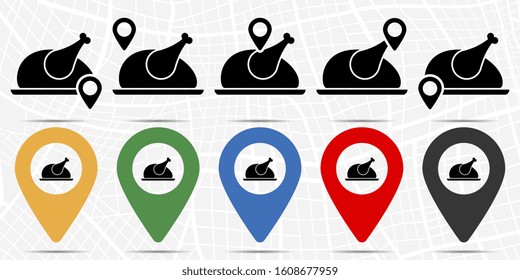 Turkey or chicken on a plate icon in location set. Simple glyph, flat illustration element of christmas theme icons