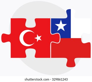 Turkey and Chile Flags in puzzle  isolated on white background