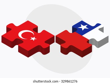 Turkey and Chile Flags in puzzle  isolated on white background