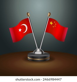 Turkey and China table flags relation with gradient backgrund. Vector Illustration