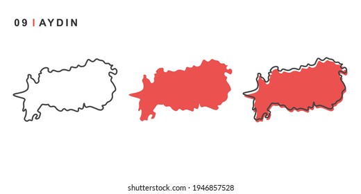 Turkey, Aydın city map. Simple vector illustration isolated on a white background.