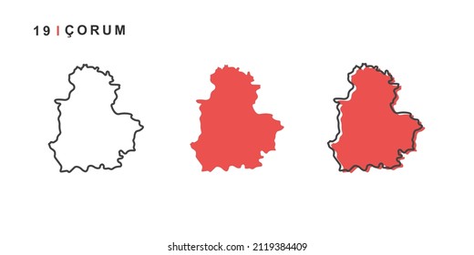 Türkei, Çorum Stadtplan. Einfache Vektorgrafik einzeln auf weißem Hintergrund.