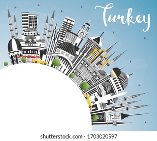Turkey City Skyline with Gray Buildings, Blue Sky and Copy Space. Vector Illustration. Tourism Concept with Historic Architecture. Turkey Cityscape with Landmarks. Izmir. Ankara. Istanbul.