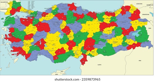 Turkey civil administrative map with districts.