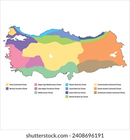 turkey climate map (Mediterranean climate, continental climate and black sea climate) Türkiye İklim Tipleri Haritası