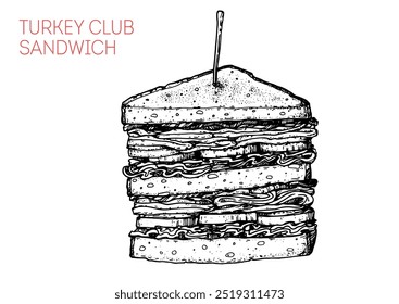 Turkey club sandwich sketch. Hand drawn vector illustration