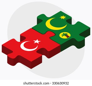 Turkey and Cocos (Keeling) Islands Flags in puzzle isolated on white background
