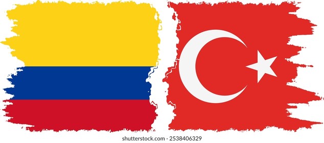 Turkey and Colombia grunge flags connection, vector