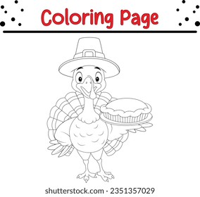 Turkey Coloring page for kids. Happy farm animal coloring book.