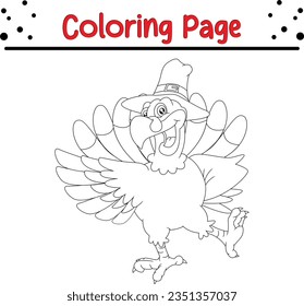 Turkey Coloring page for kids. Happy farm animal coloring book.