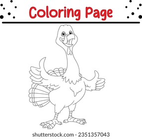 Turkey Coloring page for kids. Happy farm animal coloring book.